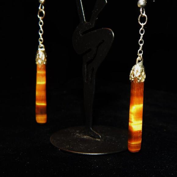 Fire From the Tigers Eye Hoop Dangle Earrings - Picture 3 of 8